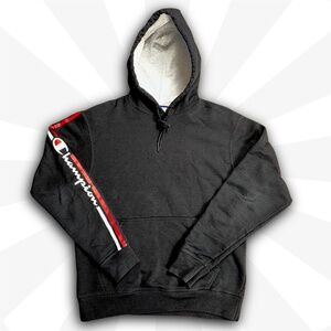 Champion Black Hoodie with Sleeve Logo Accent - Size M
